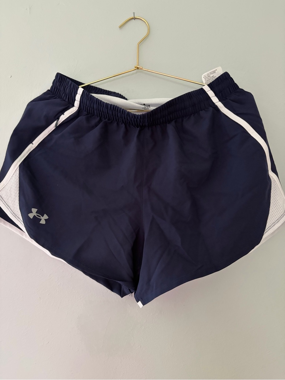 Under Armour Navy Blue Athletic Running Shorts with White Trim